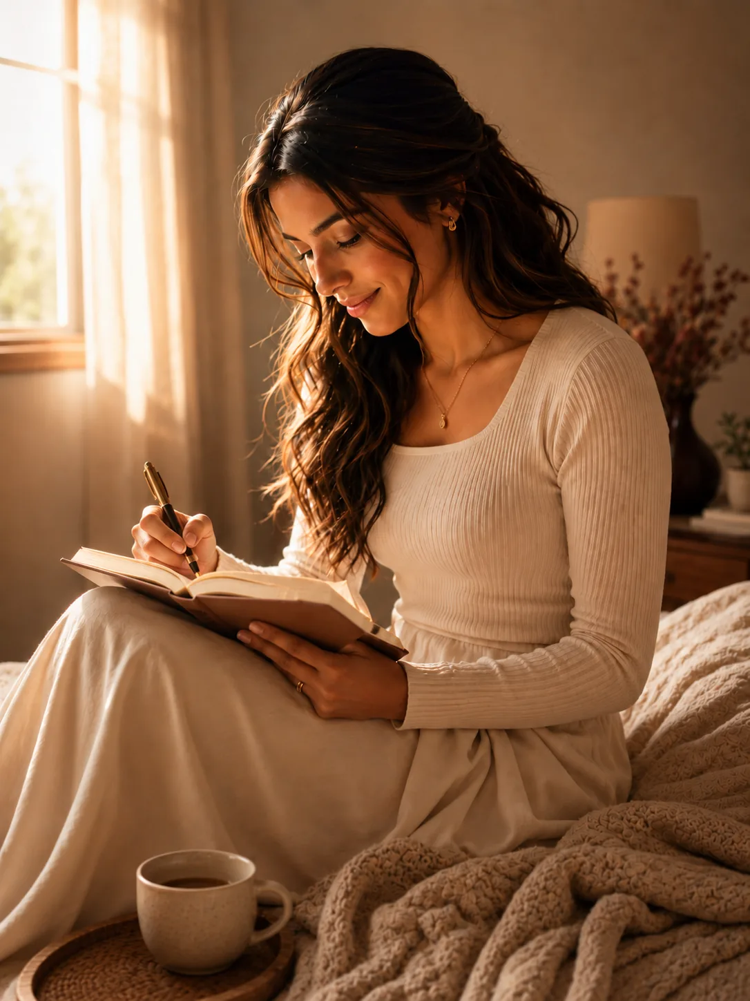 Mujer orando con Biblia